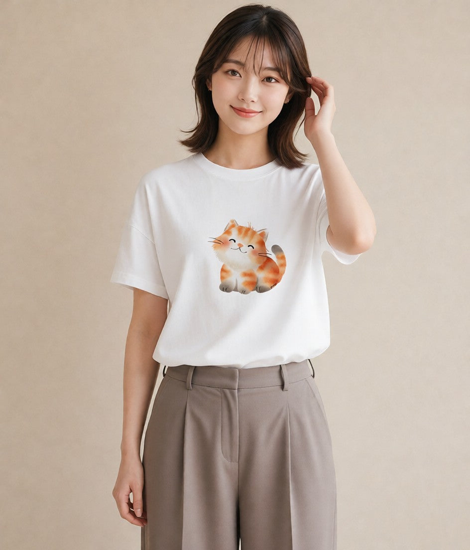プリントTシャツ レディース マンチカン 猫 ねこ イラスト お揃い 親子 白T YMAZO