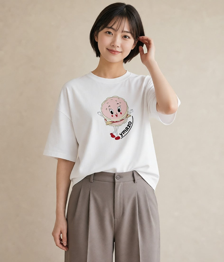 半袖Tシャツ レディース どら焼き 食べ物 フード イラスト 上品 友達ギフト 部屋着 白T YMAZO