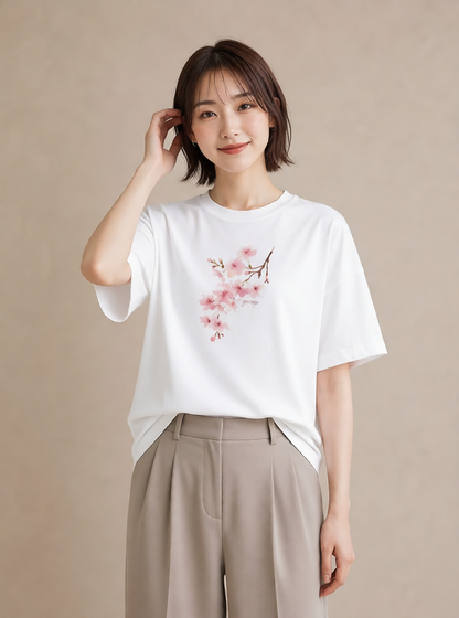プリントTシャツ レディース さくら 桜 サクラ 花 花柄 イラスト ミニマル カジュアルコーデ 買い物 白T