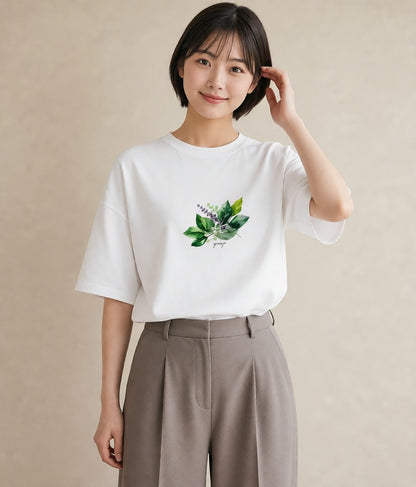 Tシャツ レディース 新緑 植物 ボタニカル イラスト ユニーク 女子会 お揃い 白T YMAZO