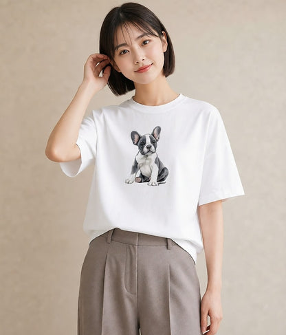 デザインTシャツ レディース わんちゃん 犬 いぬ イラスト 淡色 ホワイトデー 春服 白T YMAZO