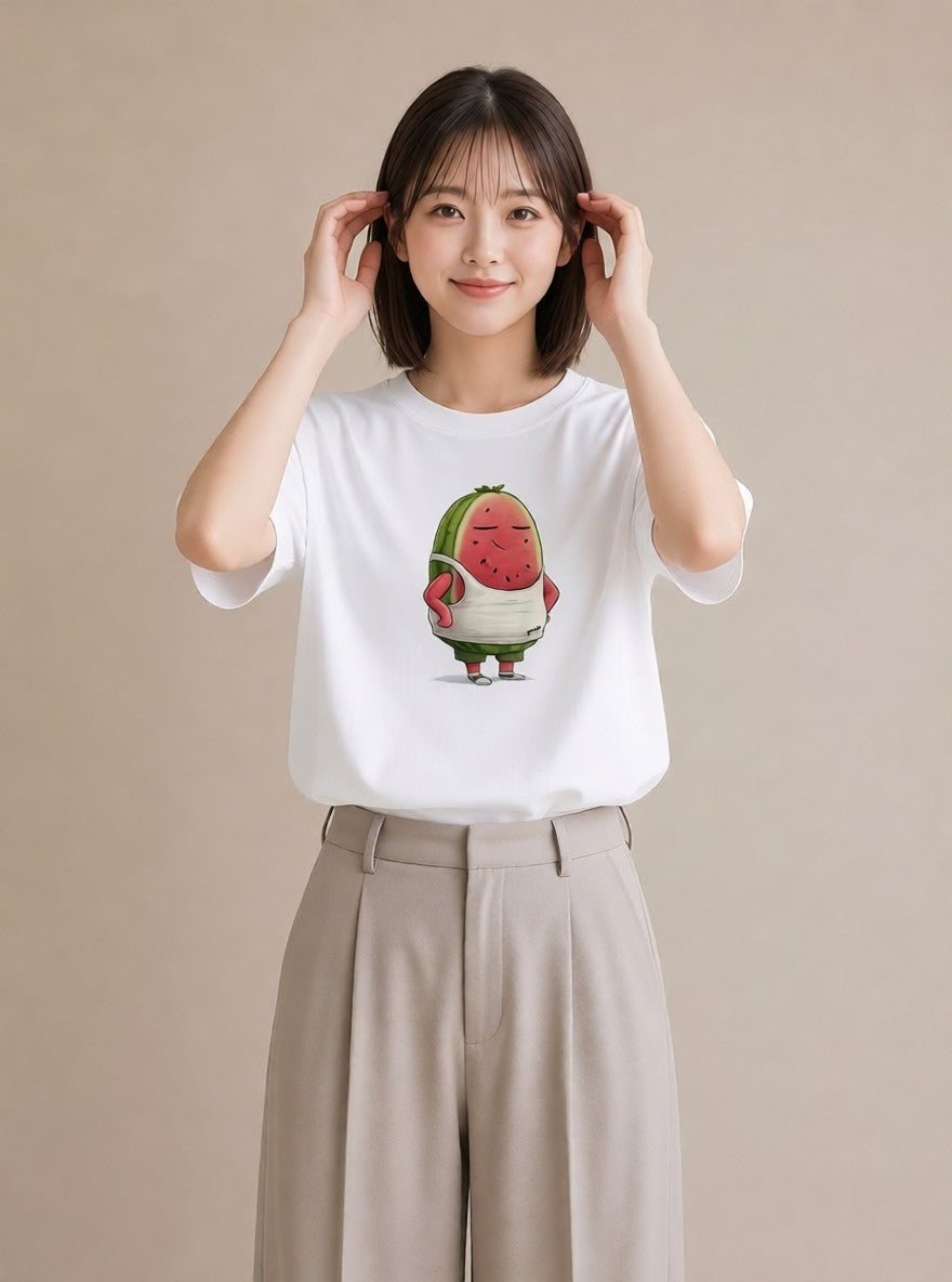 プリントTシャツ レディース すいか 食べ物 フード イラスト ボタニカル ルームウェア ギフト 白T YMAZO