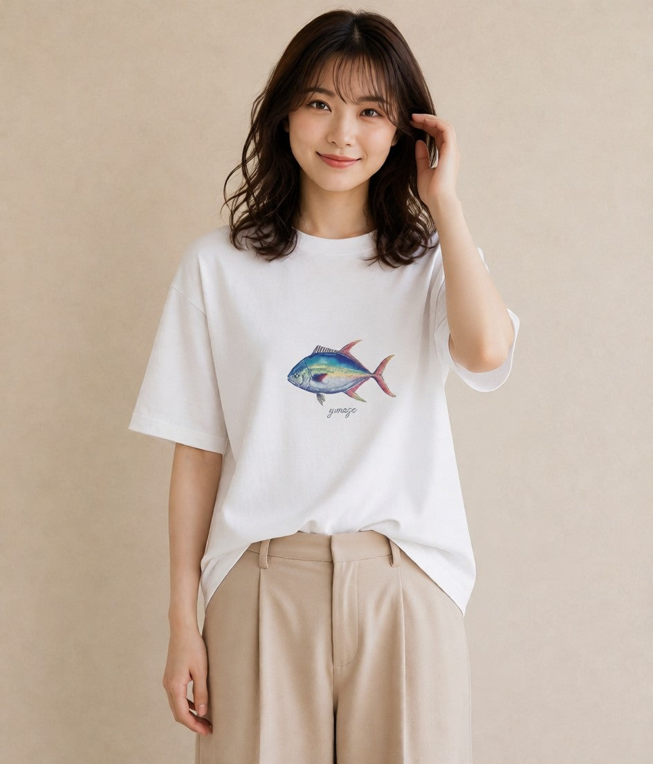 デザインTシャツ レディース マンボウ 海の生き物 海 イラスト ナチュラル ママ カフェ服 白T YMAZO
