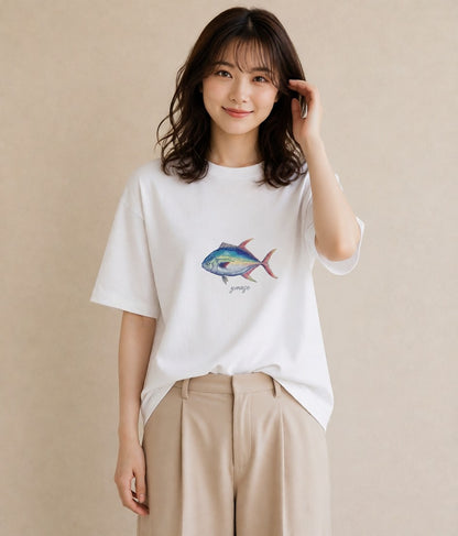 デザインTシャツ レディース マンボウ 海の生き物 海 イラスト ナチュラル ママ カフェ服 白T YMAZO