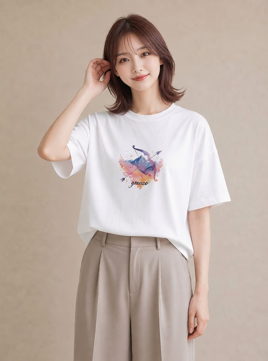 プリントTシャツ レディース 乙女座 星空 宇宙 イラスト シンプル 買い物 夏コーデ 白T YMAZO