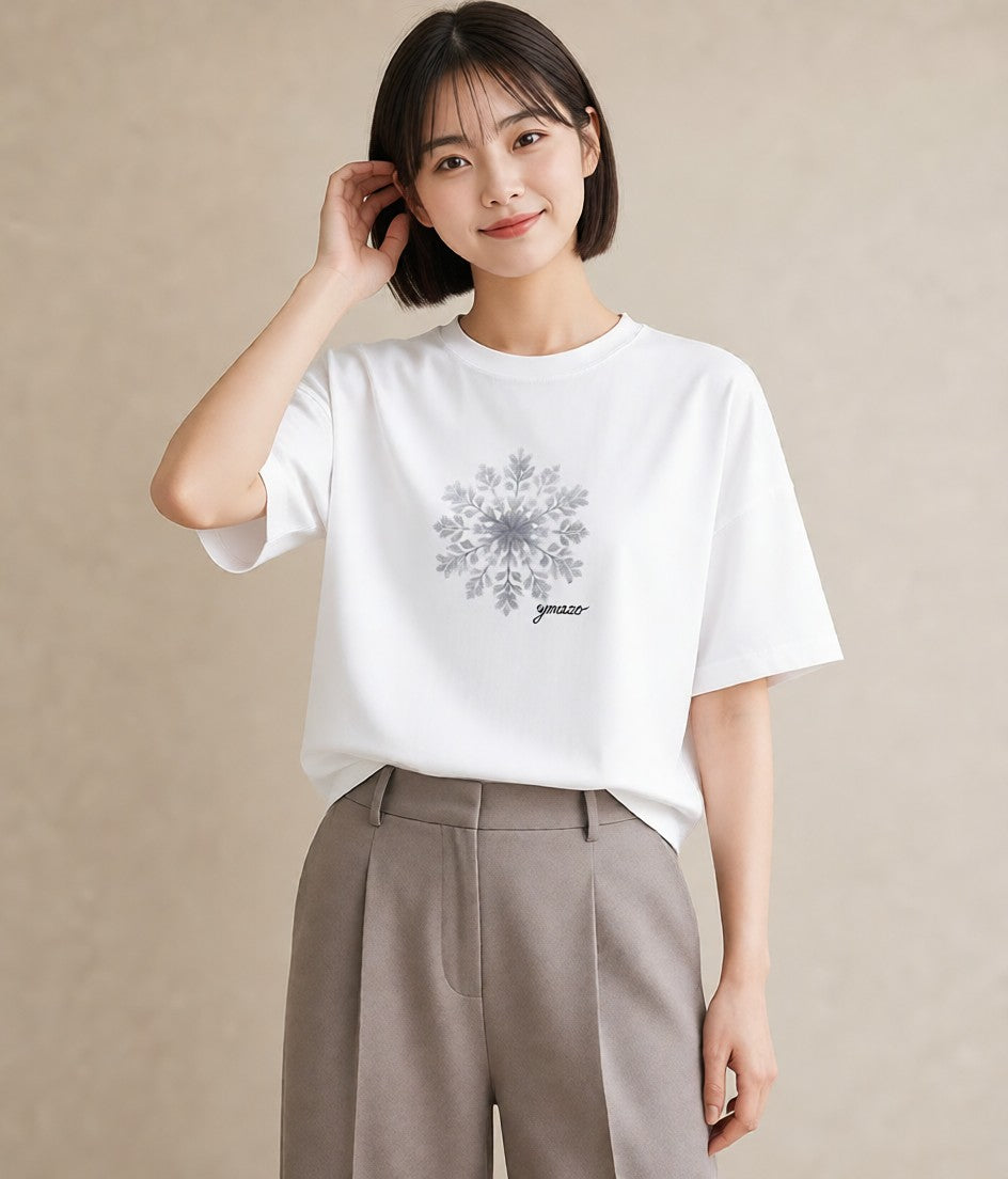 Tシャツ レディース 雪 星空 宇宙 イラスト レトロ 母娘コーデ 自分用 白T YMAZO