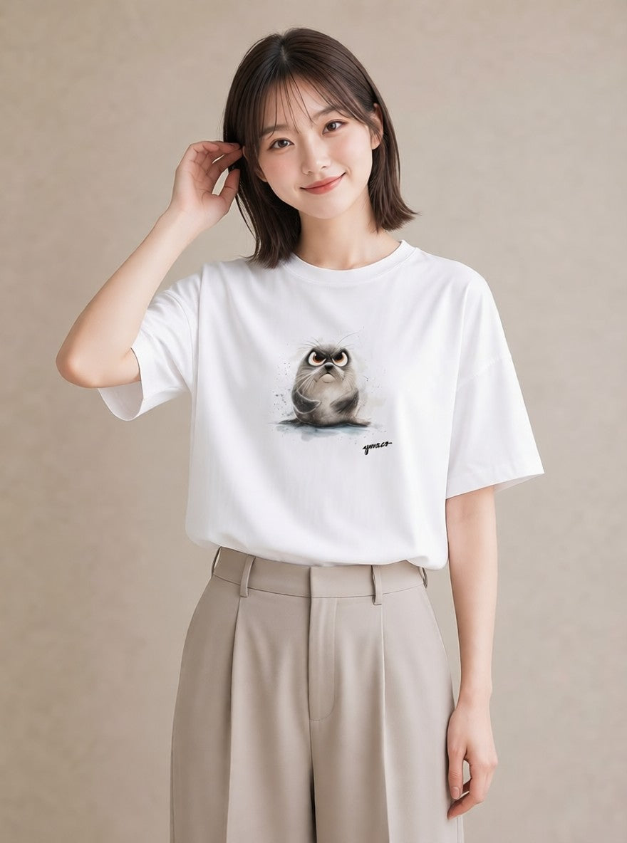 プリントTシャツ レディース ラッコ 動物 アニマル イラスト ヴィンテージ風 自分用 ルームウェア 白T YMAZO