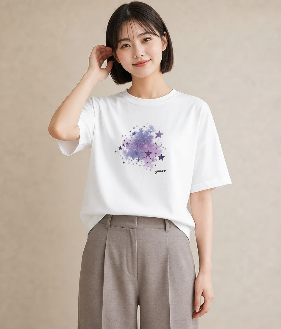 デザインTシャツ レディース 射手座 星空 宇宙 イラスト レトロ 友達ギフト 部屋着 白T YMAZO