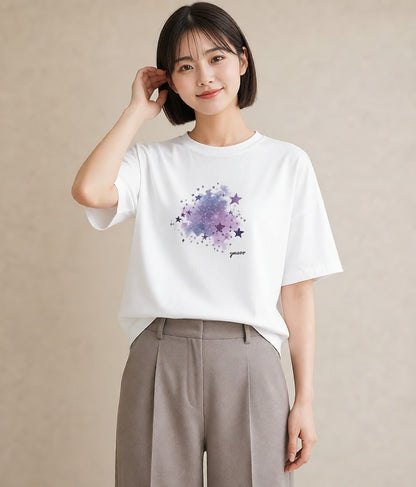 デザインTシャツ レディース 射手座 星空 宇宙 イラスト レトロ 友達ギフト 部屋着 白T YMAZO