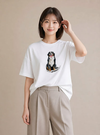 半袖Tシャツ レディース バーニーズマウンテンドッグ 犬 いぬ イラスト ゆるコーデ 週末コーデ 敬老の日 白T YMAZO
