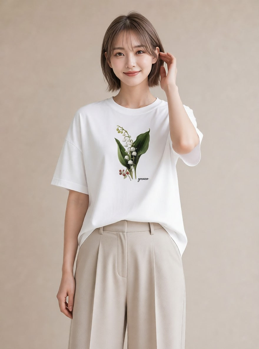 Tシャツ レディース すずらん 花 花柄 イラスト ニュアンス 母娘コーデ 自分用 白T YMAZO