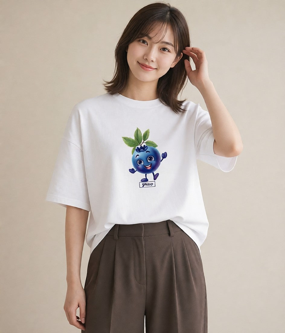 デザインTシャツ レディース ブルーベリー 食べ物 フード イラスト カフェコーデ デート 帰省 白T YMAZO