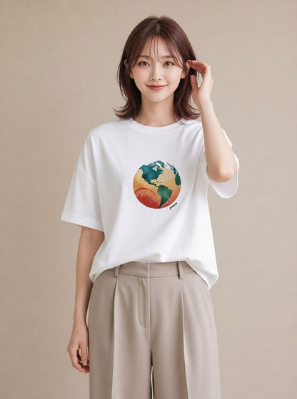 グラフィックTシャツ レディース 地球 星空 宇宙 イラスト きれいめ おしゃれギフト 社会人 白T YMAZO