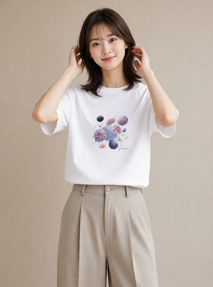 グラフィックTシャツ レディース 魚座 星空 宇宙 イラスト ラフカジュアル 通勤 在宅 白T YMAZO