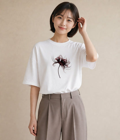 プリントTシャツ レディース 彼岸花 花 花柄 イラスト 普段使い 散歩 お出かけ 白T YMAZO