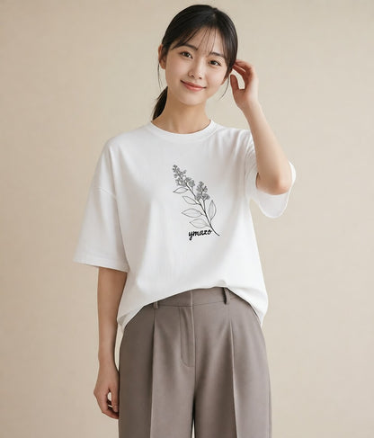 グラフィックTシャツ レディース さくら 桜 桜の枝 イラスト ラフ 送別ギフト 通勤 白T YMAZO
