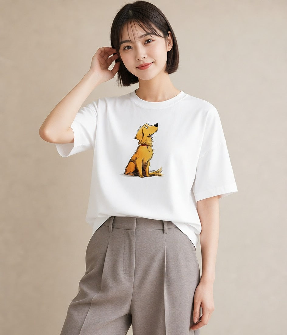 プリントTシャツ レディース ゴールデンレトリバー ゴールデン 犬 いぬ イラスト ラフ 母娘コーデ 自分用 白T YMAZO