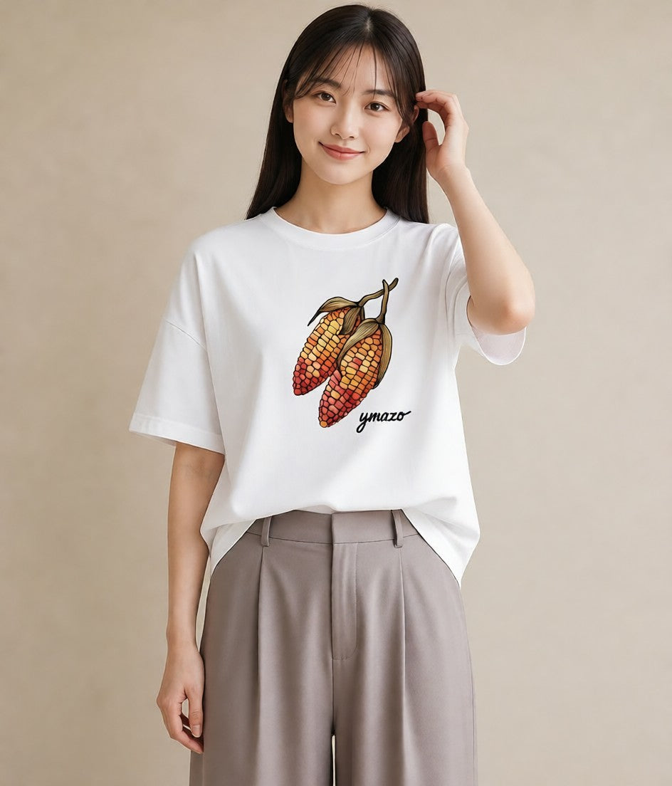 プリントTシャツ レディース 実り 植物 ボタニカル イラスト カフェ巡り 女子会 白T YMAZO