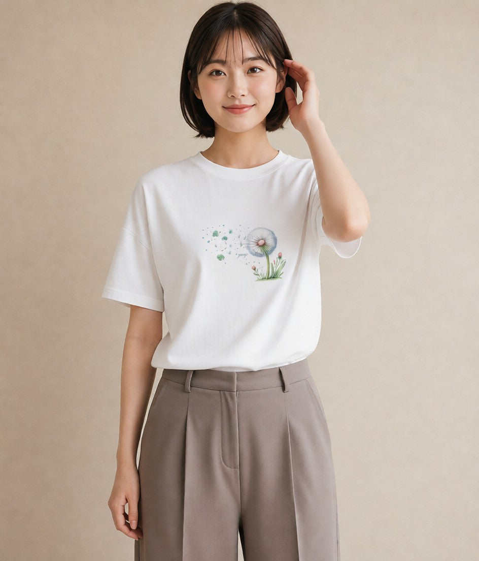 プリントTシャツ レディース たんぽぽ 花 花柄 イラスト ポップ 春コーデ 姉妹 白T