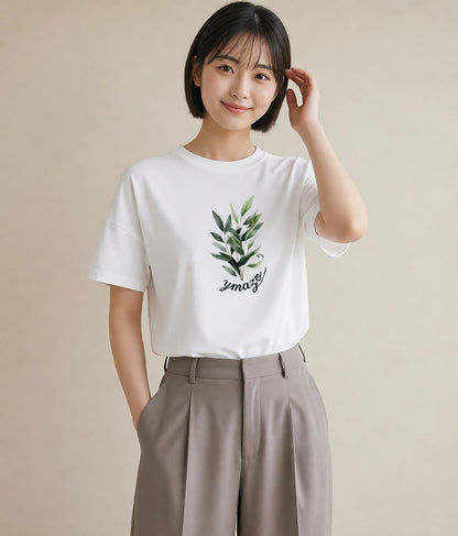 デザインTシャツ レディース ユーカリ 植物 ボタニカル イラスト 北欧風 自分用 ルームウェア 白T YMAZO