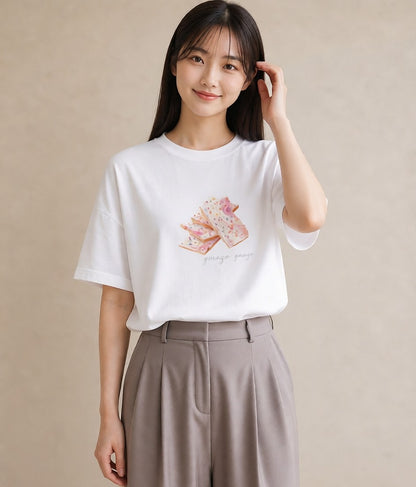 半袖Tシャツ レディース だんご 食べ物 フード イラスト ミニマル 部屋着 女性向けギフト 白T YMAZO