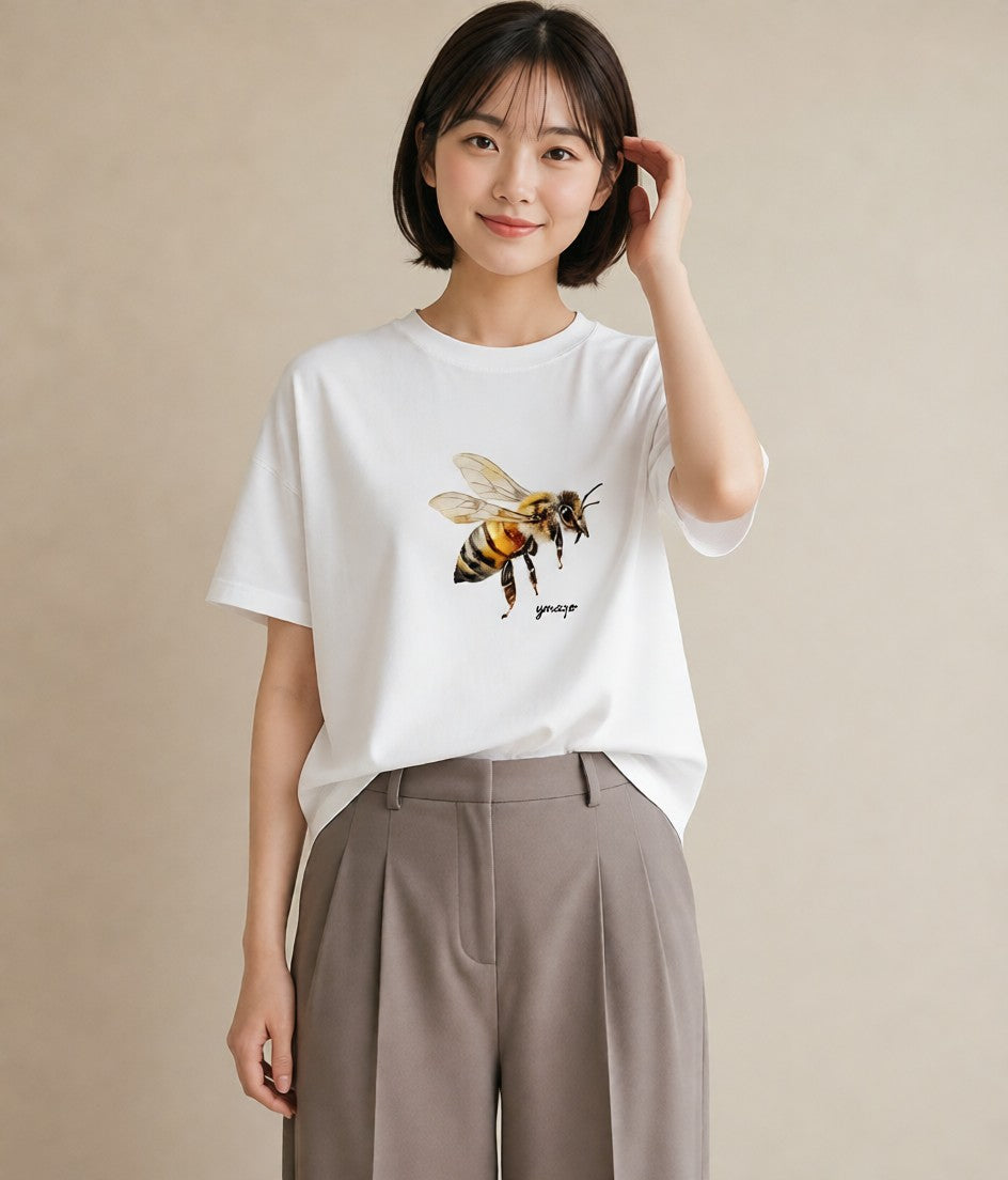 プリントTシャツ レディース ハニー 食べ物 フード イラスト ヴィンテージ風 クリスマス 旅行 白T YMAZO