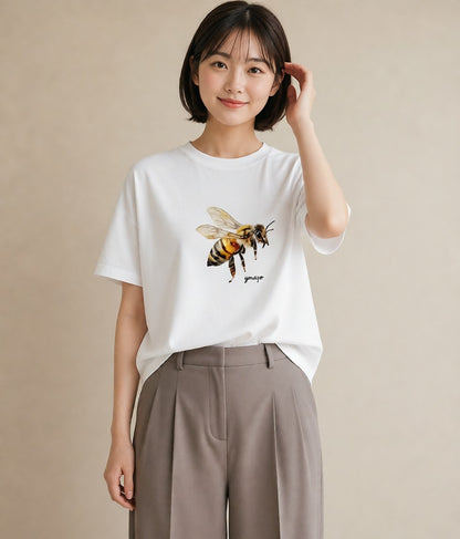 プリントTシャツ レディース ハニー 食べ物 フード イラスト ヴィンテージ風 クリスマス 旅行 白T YMAZO