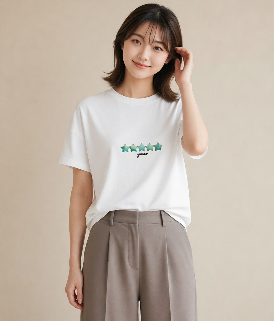 グラフィックTシャツ レディース ヒトデ 海の生き物 海 イラスト 淡色 カフェ巡り 女子会 白T YMAZO