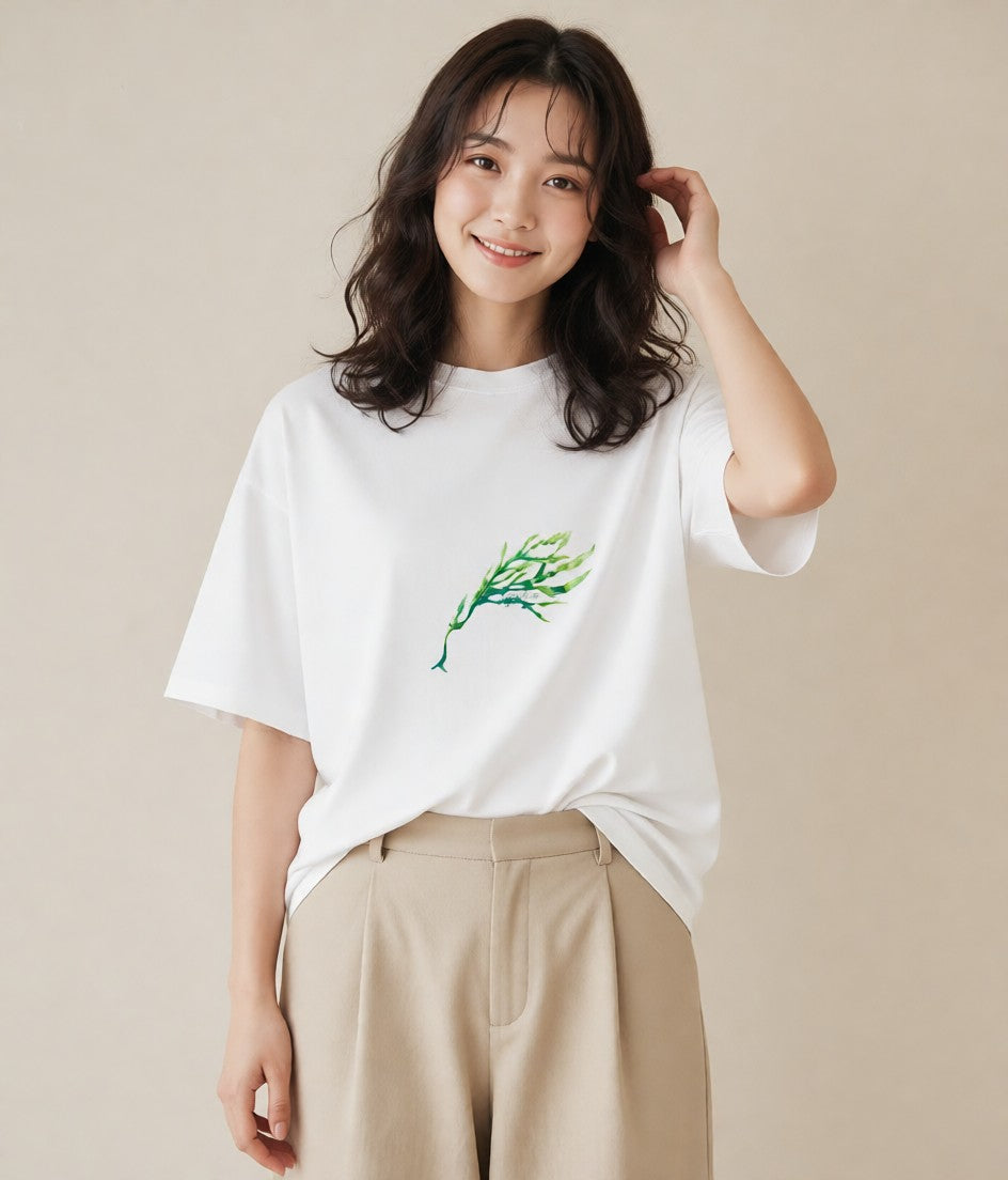 半袖Tシャツ レディース シダ 植物 ボタニカル イラスト 韓国風 女性 旅行用 白T YMAZO
