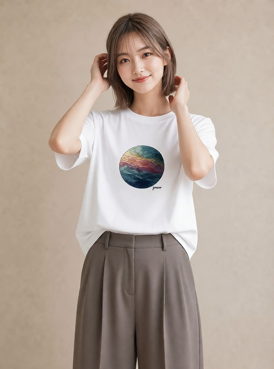 半袖Tシャツ レディース 牡羊座 星空 宇宙 イラスト レイヤード 友達ギフト 白T YMAZO