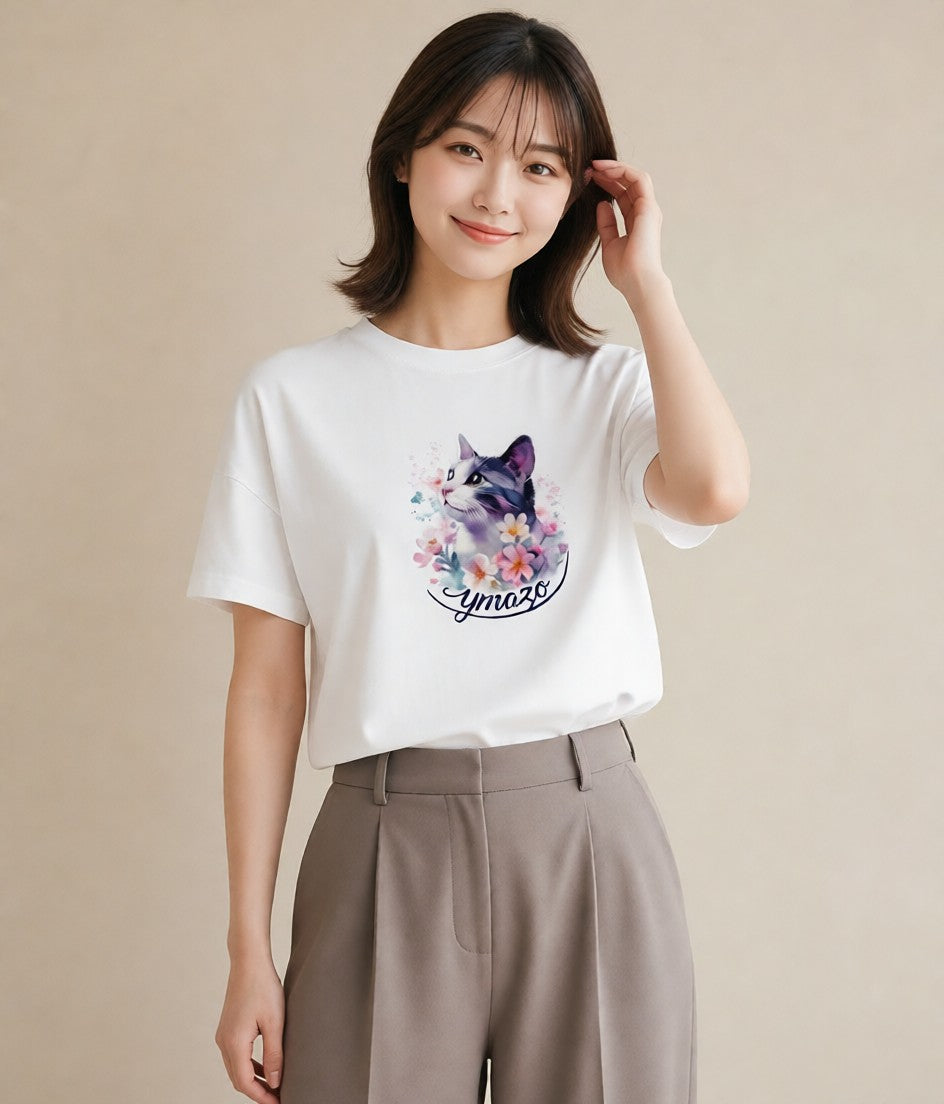 プリントTシャツ レディース 猫の手 猫 ねこ イラスト 手描き風 姉妹 送別ギフト 白T YMAZO