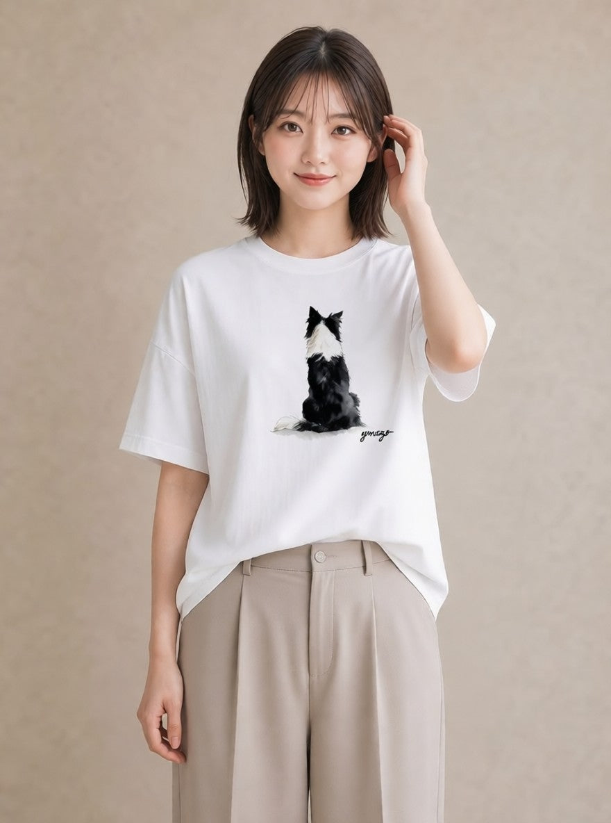 プリントTシャツ レディース 保護犬 犬 いぬ イラスト 手描き風 ビーチ デイリーウェア 白T YMAZO
