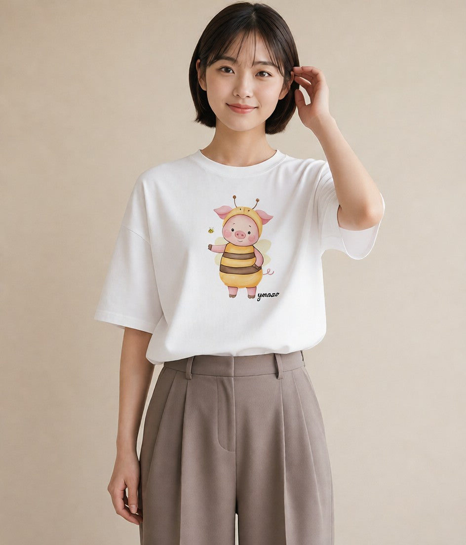 グラフィックTシャツ レディース ハニー 食べ物 フード イラスト 抜け感 旅行 母娘コーデ 白T YMAZO