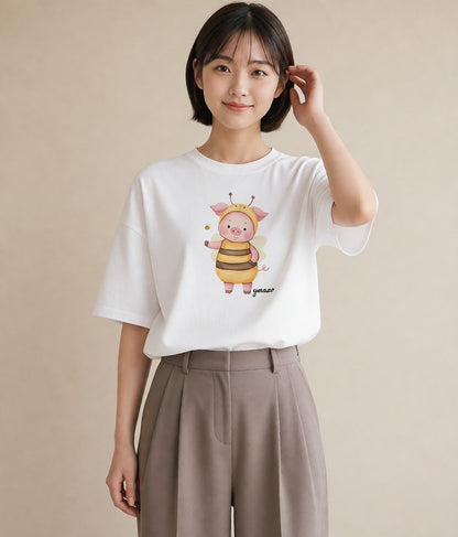 グラフィックTシャツ レディース ハニー 食べ物 フード イラスト 抜け感 旅行 母娘コーデ 白T YMAZO