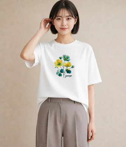 プリントTシャツ レディース パンジー 花 花柄 イラスト 上品 春コーデ 姉妹 白T YMAZO
