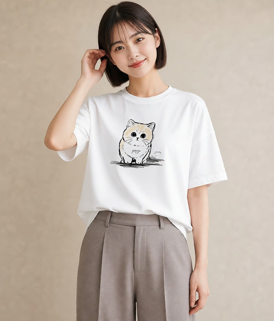 グラフィックTシャツ レディース エキゾチックショートヘア 猫 ねこ イラスト 上品 姉妹 送別ギフト 白T YMAZO