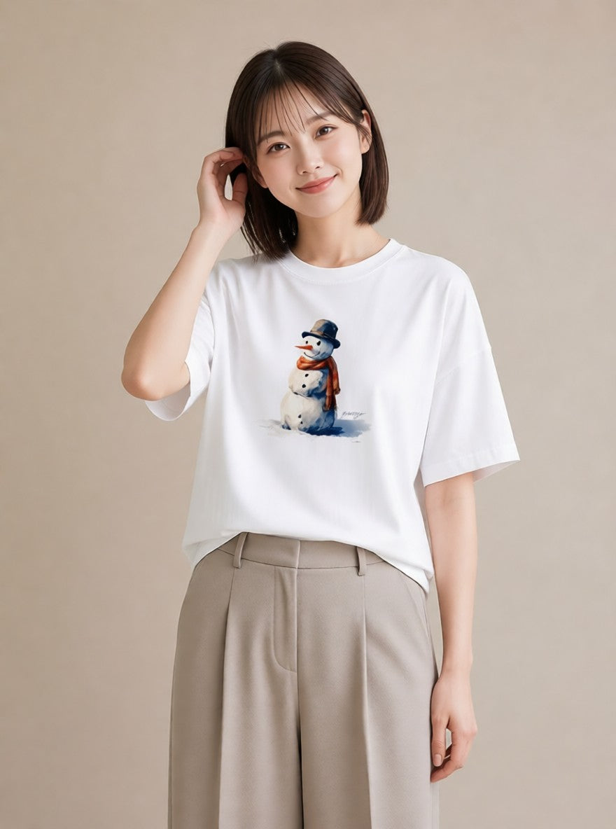 Tシャツ レディース 雪 星空 宇宙 イラスト ポップ 秋コーデ おしゃれギフト 白T YMAZO