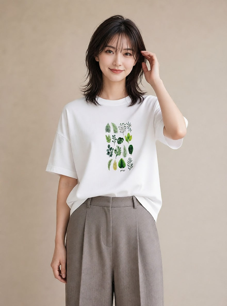 Tシャツ レディース ボタニカル 植物 イラスト ヴィンテージ風 週末コーデ 敬老の日 白T YMAZO