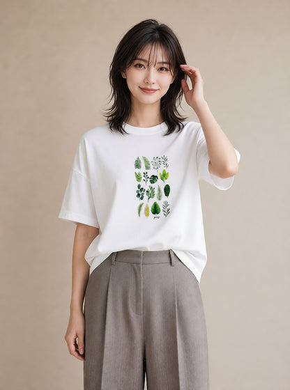Tシャツ レディース ボタニカル 植物 イラスト ヴィンテージ風 週末コーデ 敬老の日 白T YMAZO