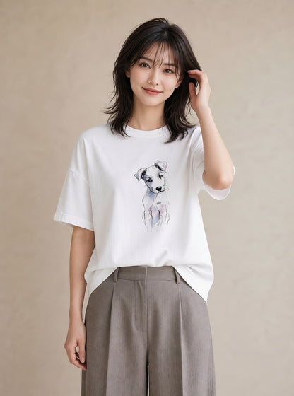 プリントTシャツ レディース 保護犬 犬 いぬ イラスト シック 公園 ママ 白T YMAZO