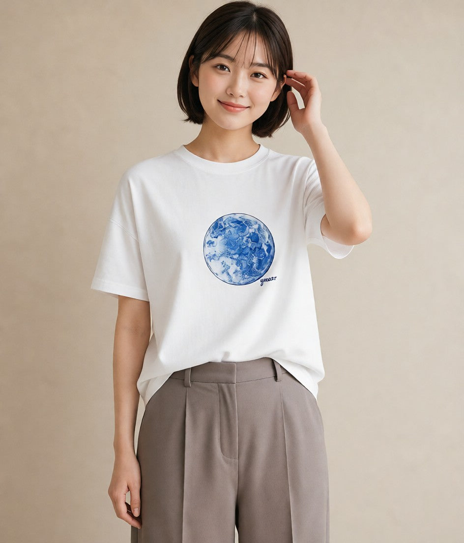 プリントTシャツ レディース 月 星空 宇宙 イラスト 旅行コーデ 姉妹 送別ギフト 白T YMAZO