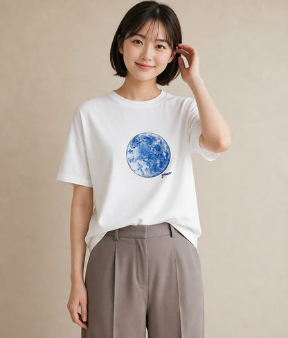 プリントTシャツ レディース 月 星空 宇宙 イラスト 旅行コーデ 姉妹 送別ギフト 白T YMAZO