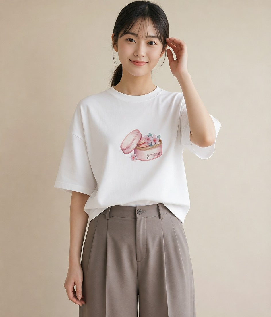半袖Tシャツ レディース クッキー 食べ物 フード イラスト 上品 ペアコーデ 秋コーデ 白T YMAZO