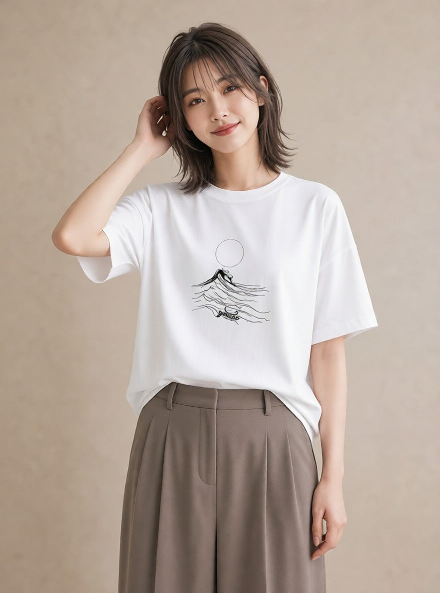 グラフィックTシャツ レディース 海 リゾート 夏 イラスト アート風 親子 20代 白T YMAZO