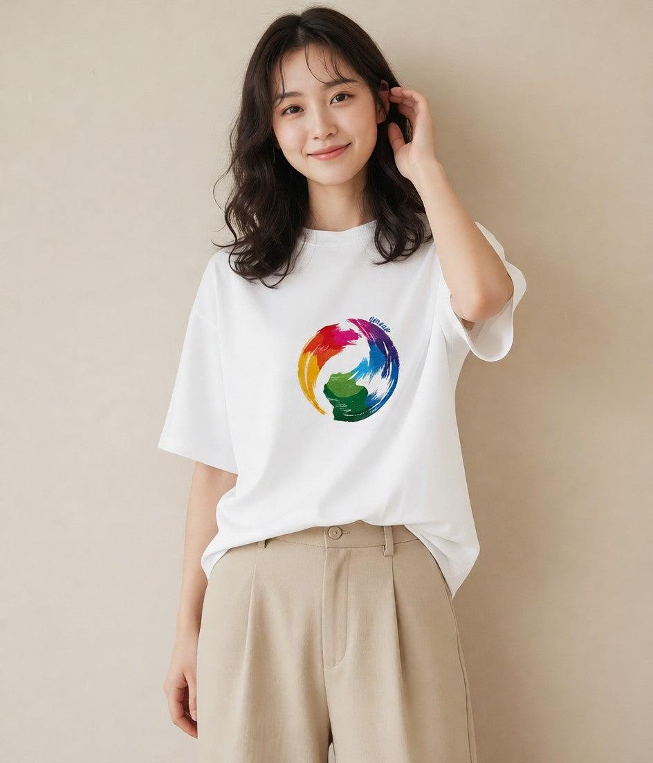 半袖Tシャツ レディース 地球 星空 宇宙 イラスト 抜け感 秋コーデ おしゃれギフト 白T YMAZO