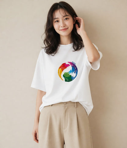 半袖Tシャツ レディース 地球 星空 宇宙 イラスト 抜け感 秋コーデ おしゃれギフト 白T YMAZO