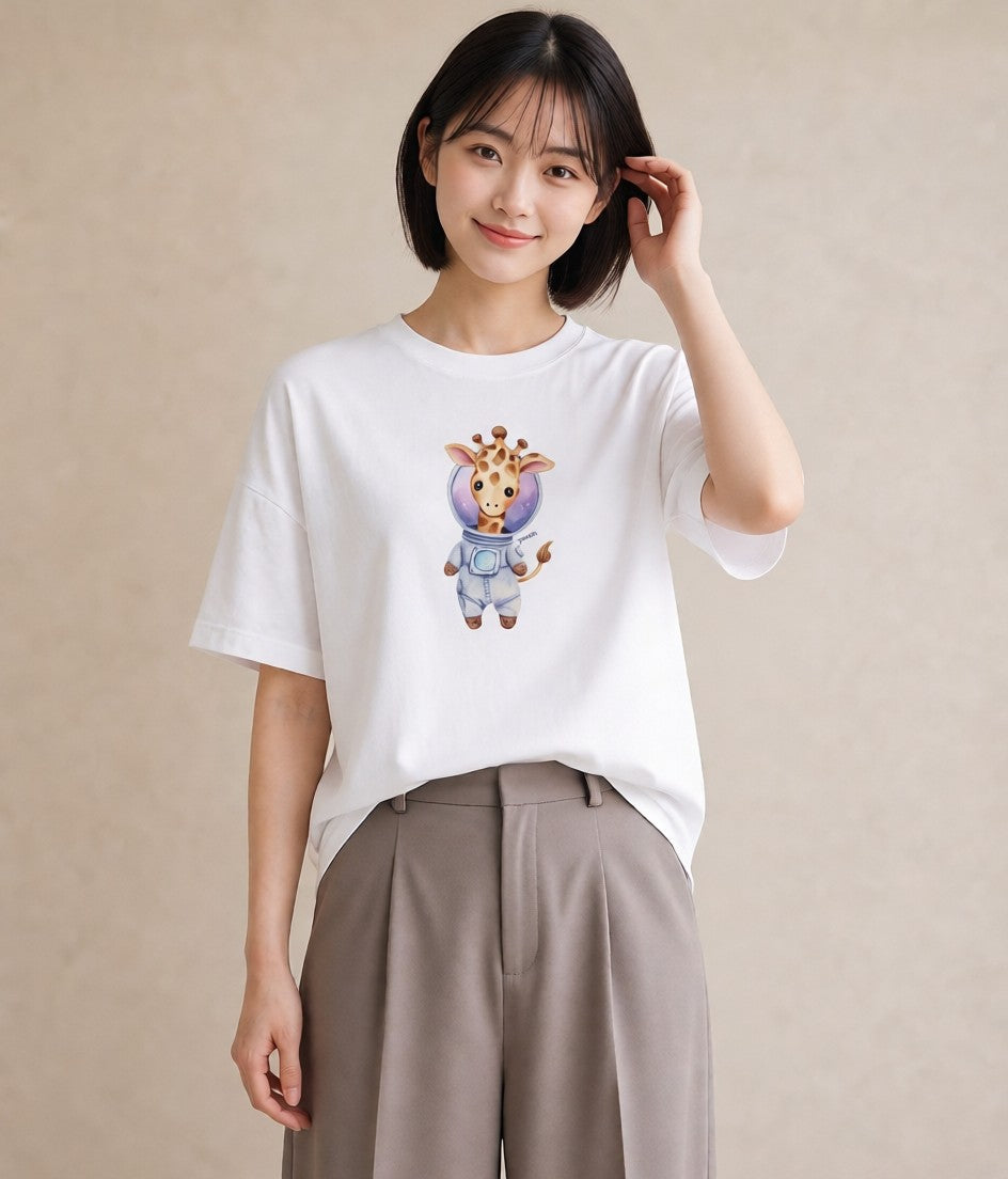 半袖Tシャツ レディース ロケット 星空 宇宙 イラスト 普段使い カジュアルコーデ 買い物 白T YMAZO