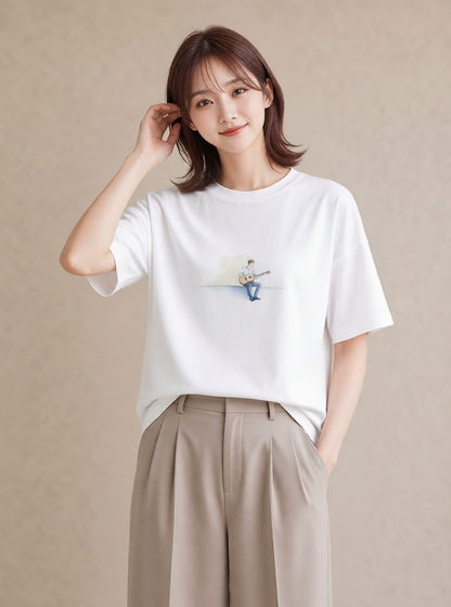 Tシャツ レディース 雨上がりのベンチ ベンチ ナチュラル アンティーク イラスト ポップ お出かけ 普段着 白T YMAZO
