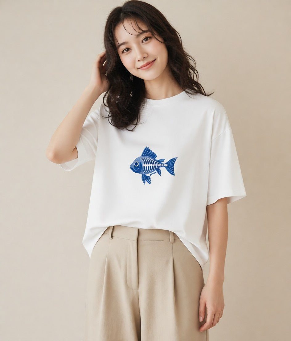 Tシャツ レディース グッピー ペット 動物 イラスト ナチュラル ペアコーデ 秋コーデ 白T YMAZO