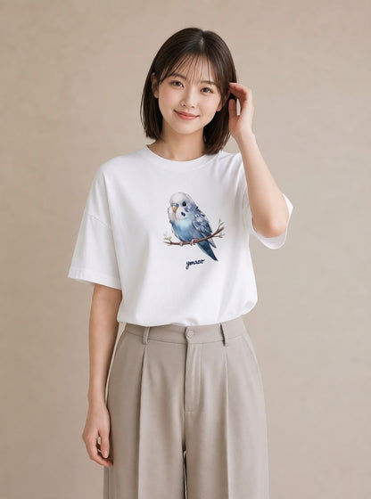 Tシャツ レディース 小鳥 ペット 動物 イラスト ボタニカル お出かけ 普段着 白T YMAZO